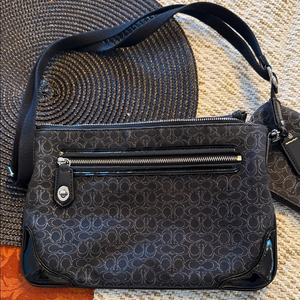 Coach Black and Gray Signature Shoulder Bag